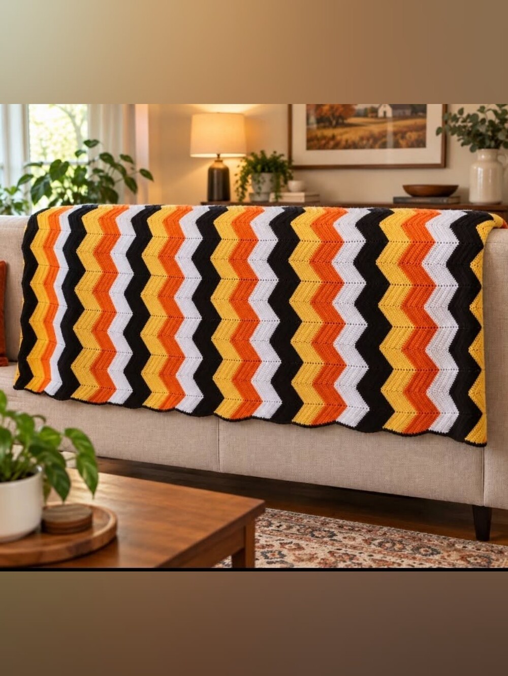 Vintage Style Handmade Crochet Chevron Afghan Blanket Retro 70s 56x86
